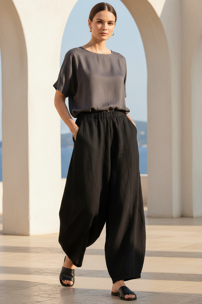 Pantalon Lin Noir Large