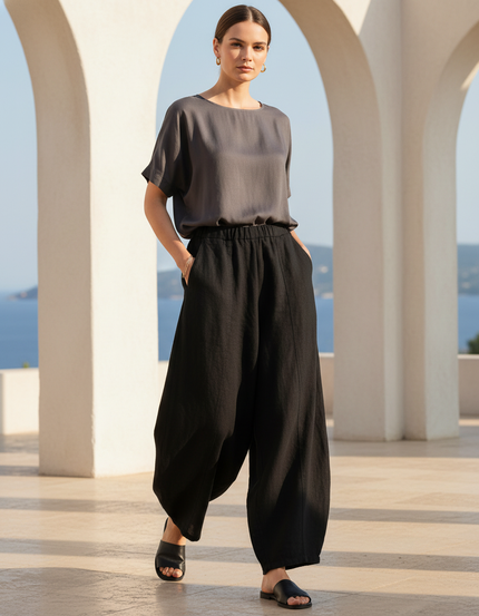 Pantalon Lin Noir Large