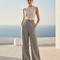 Pantalon En Lin Taille Haute - Gris