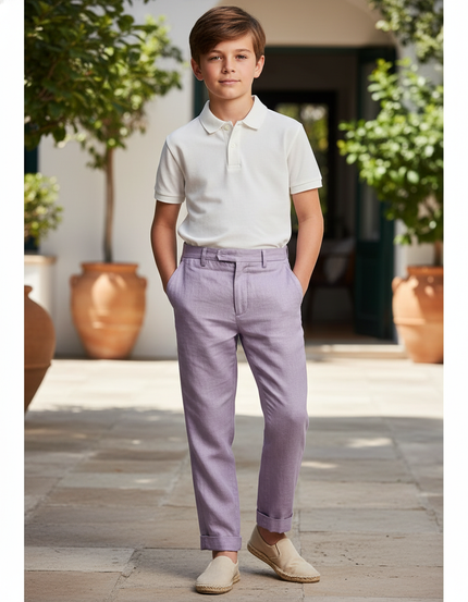 Pantalon En Lin Violet Droit Enfant Élégant Décontracté