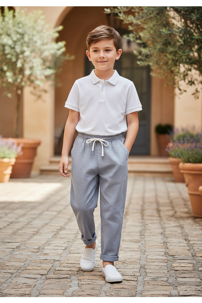 Pantalon En Lin Gris Enfant Décontracté Léger