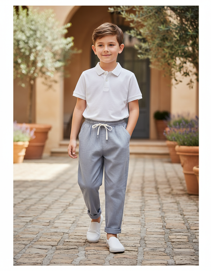 Pantalon En Lin Gris Enfant Décontracté Léger