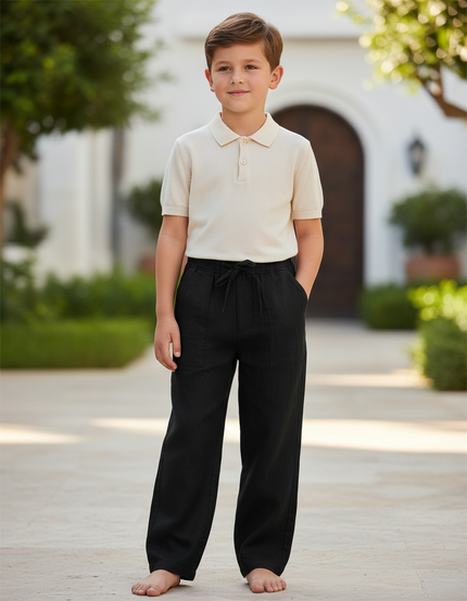 Pantalon En Lin Noir Ample Décontracté Enfant Léger