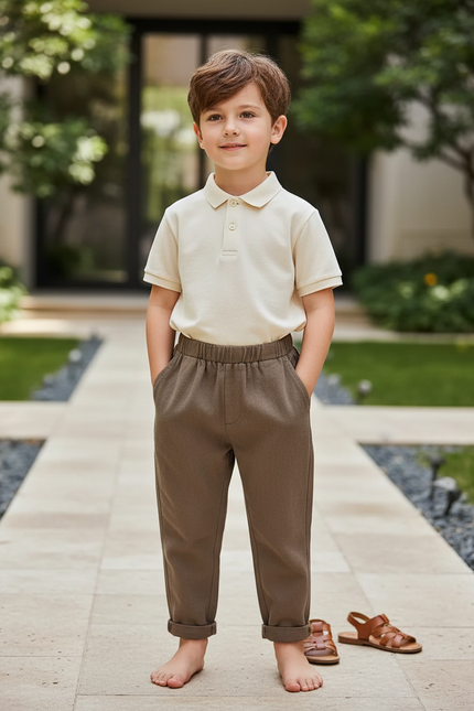 Pantalon En Lin Marron Ample Enfant Décontracté