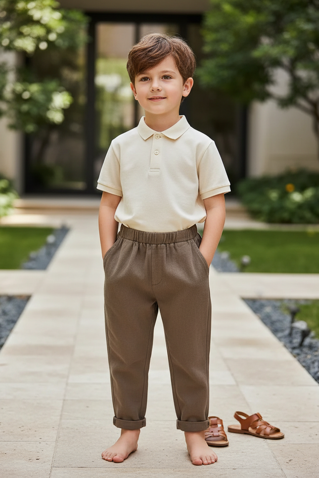 Pantalon En Lin Marron Ample Enfant Décontracté