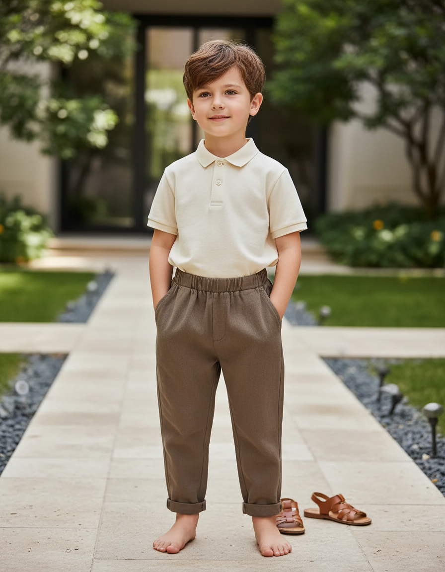 Pantalon En Lin Marron Ample Enfant Décontracté