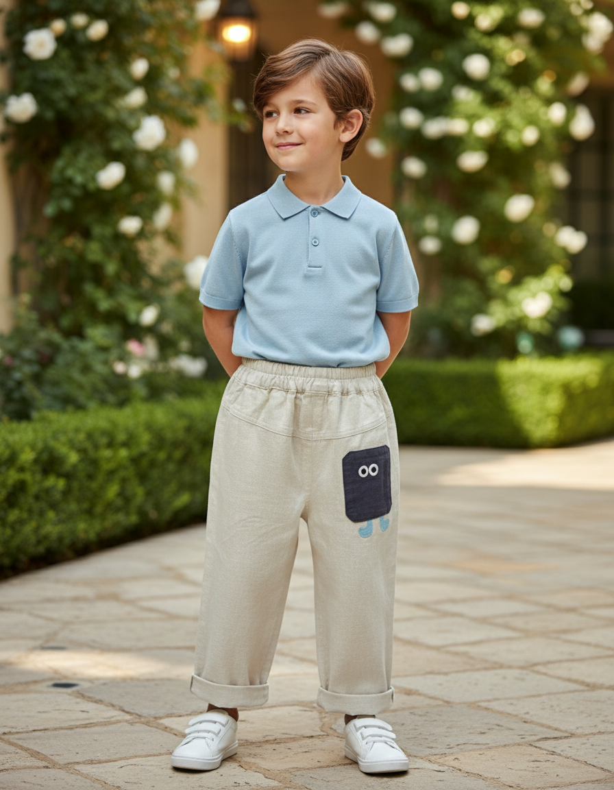 Pantalon En Lin Beige Ample Enfant Décontracté Original