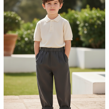 Pantalon En Lin Gris Anthracite Ample Plissé Enfant