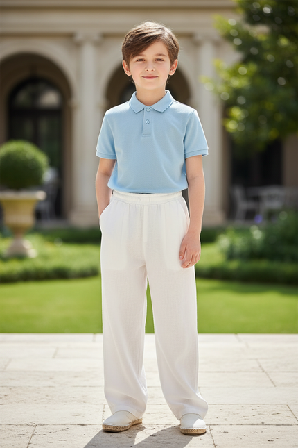 Pantalon En Lin Blanc Ample Décontracté Garçon