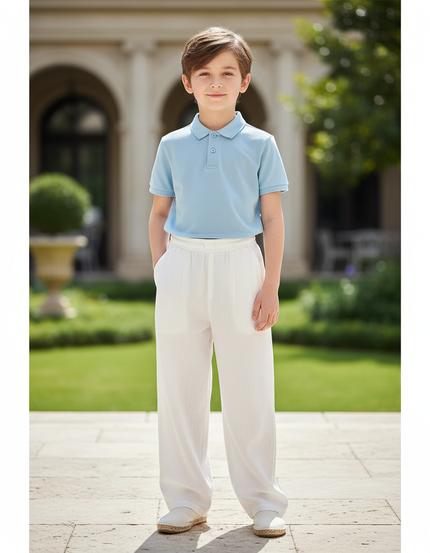 Pantalon En Lin Blanc Ample Décontracté Garçon