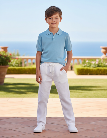 Pantalon En Lin Blanc Cordon Décontracté Enfant