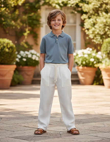 Pantalon En Lin Blanc Ample Cordon Décontracté Enfant