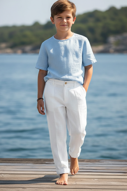 Pantalon En Lin Blanc Décontracté Léger Enfant