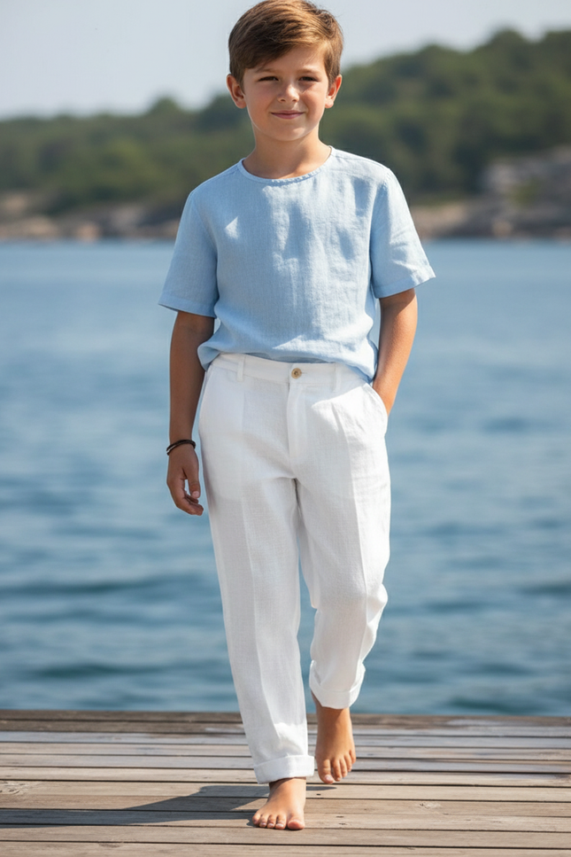 Pantalon En Lin Blanc Décontracté Léger Enfant