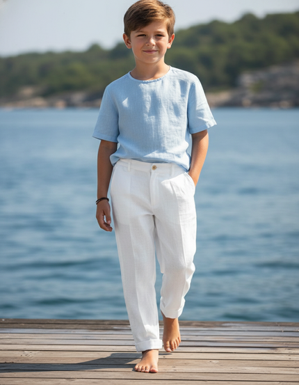 Pantalon En Lin Blanc Décontracté Léger Enfant