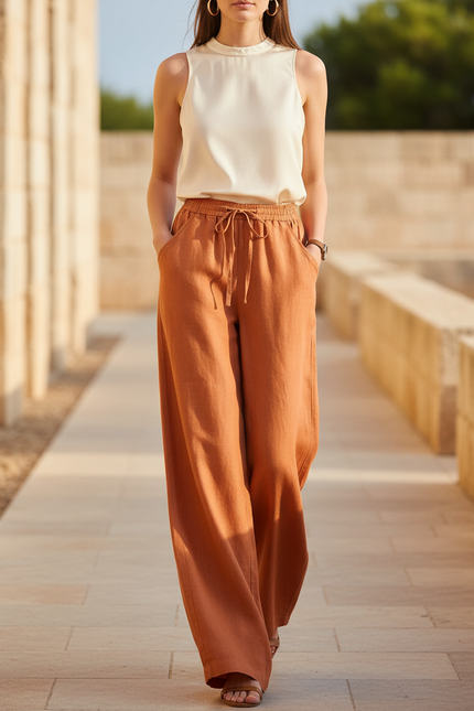 Pantalon Lin Terracotta - Orange