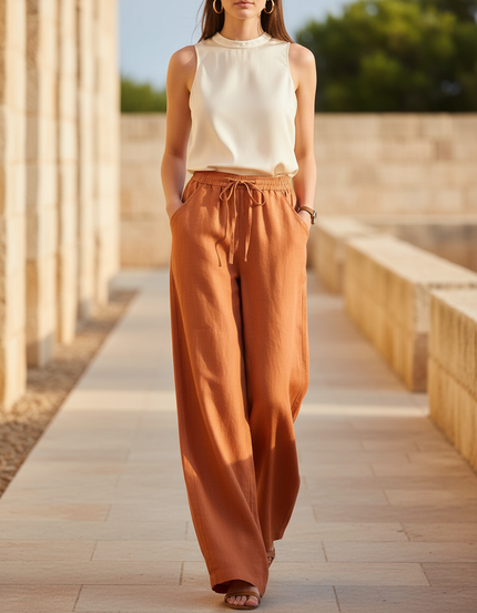 Pantalon Lin Terracotta - Orange
