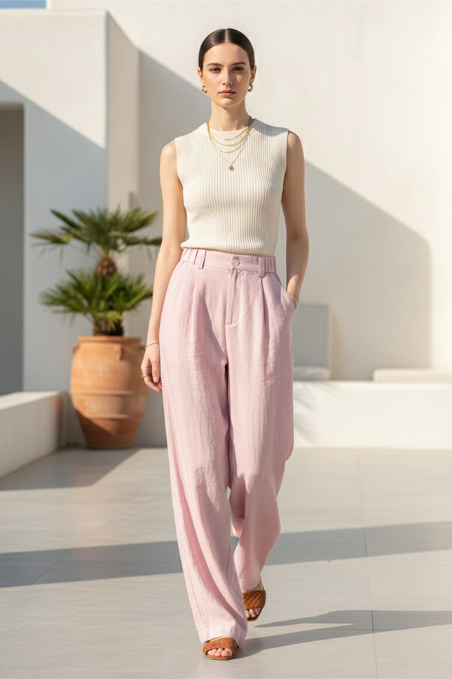 Pantalon Lin Rose Femme