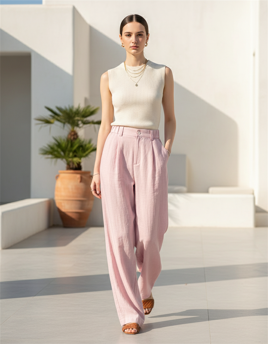 Pantalon Lin Rose Femme