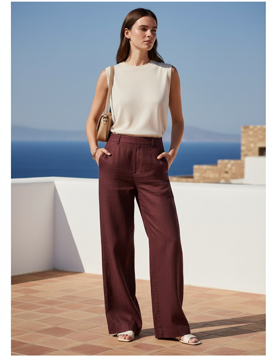 Pantalon Lin Chocolat - Bordeaux