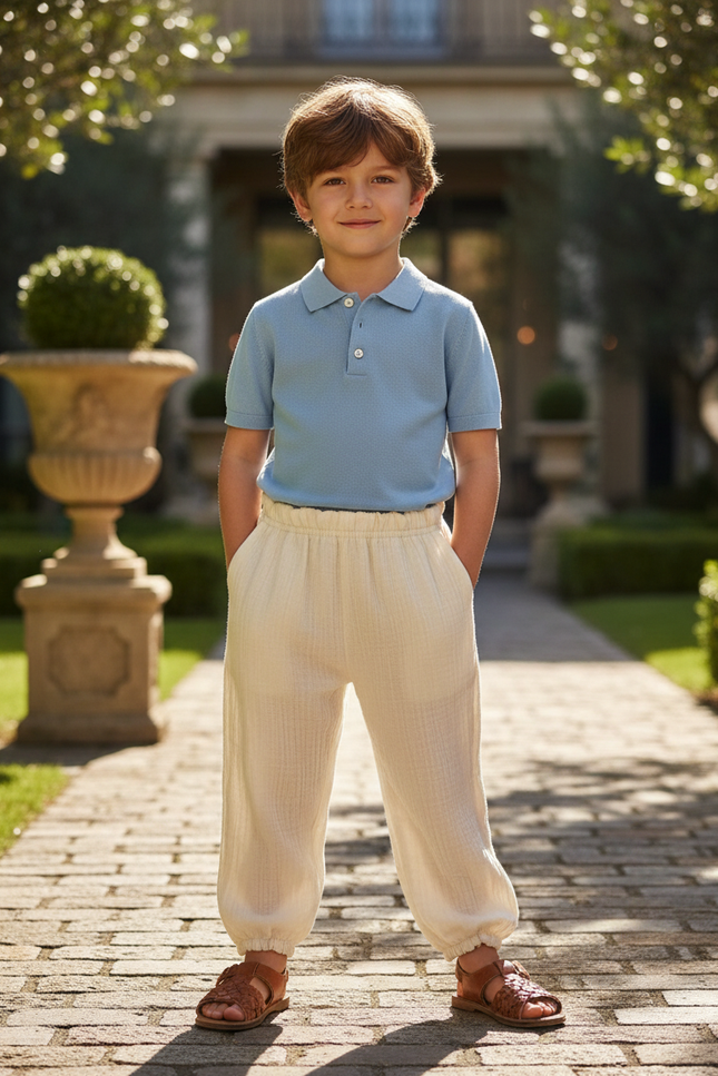Pantalon En Lin Crème Ample Décontracté Enfant - Beige