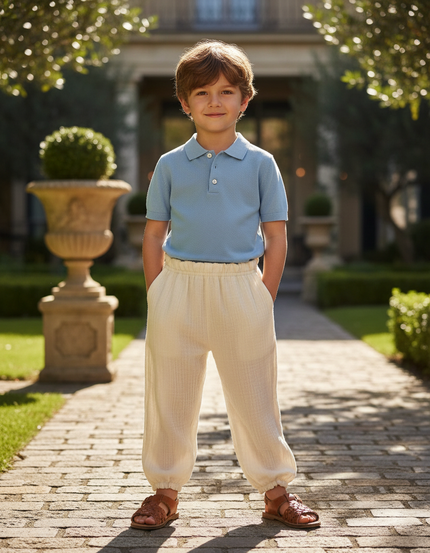 Pantalon En Lin Crème Ample Décontracté Enfant - Beige