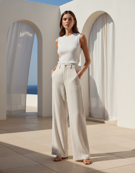 Pantalon Effet Lin - Beige