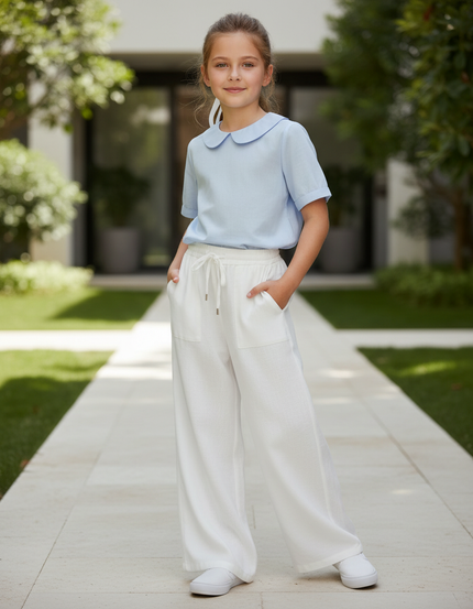 Pantalon En Lin Blanc Ample Fluide Décontracté Fille
