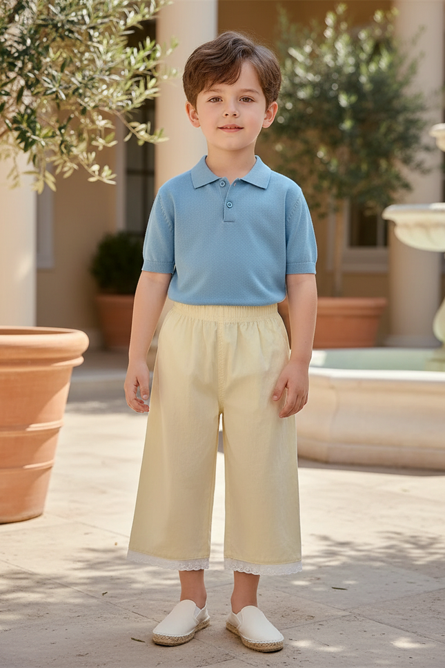Pantalon En Lin Jaune Clair Ample Dentelle Enfant