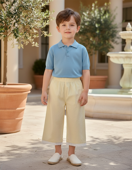 Pantalon En Lin Jaune Clair Ample Dentelle Enfant