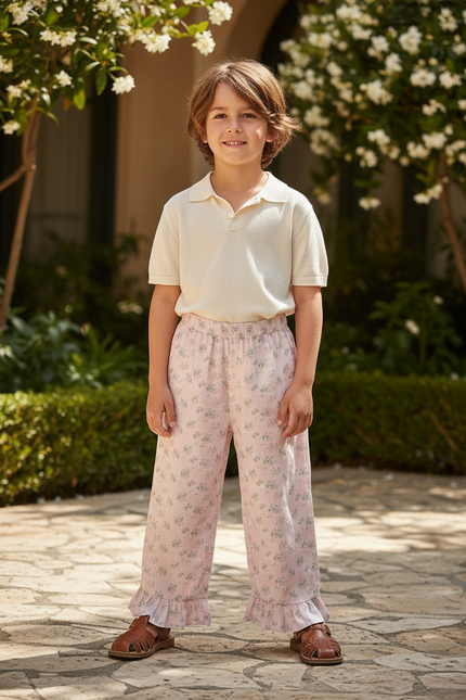 Pantalon À Bord Frangé En Lin Mélangé - Rose