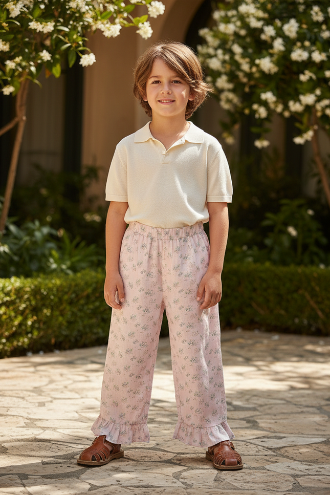 Pantalon À Bord Frangé En Lin Mélangé - Rose