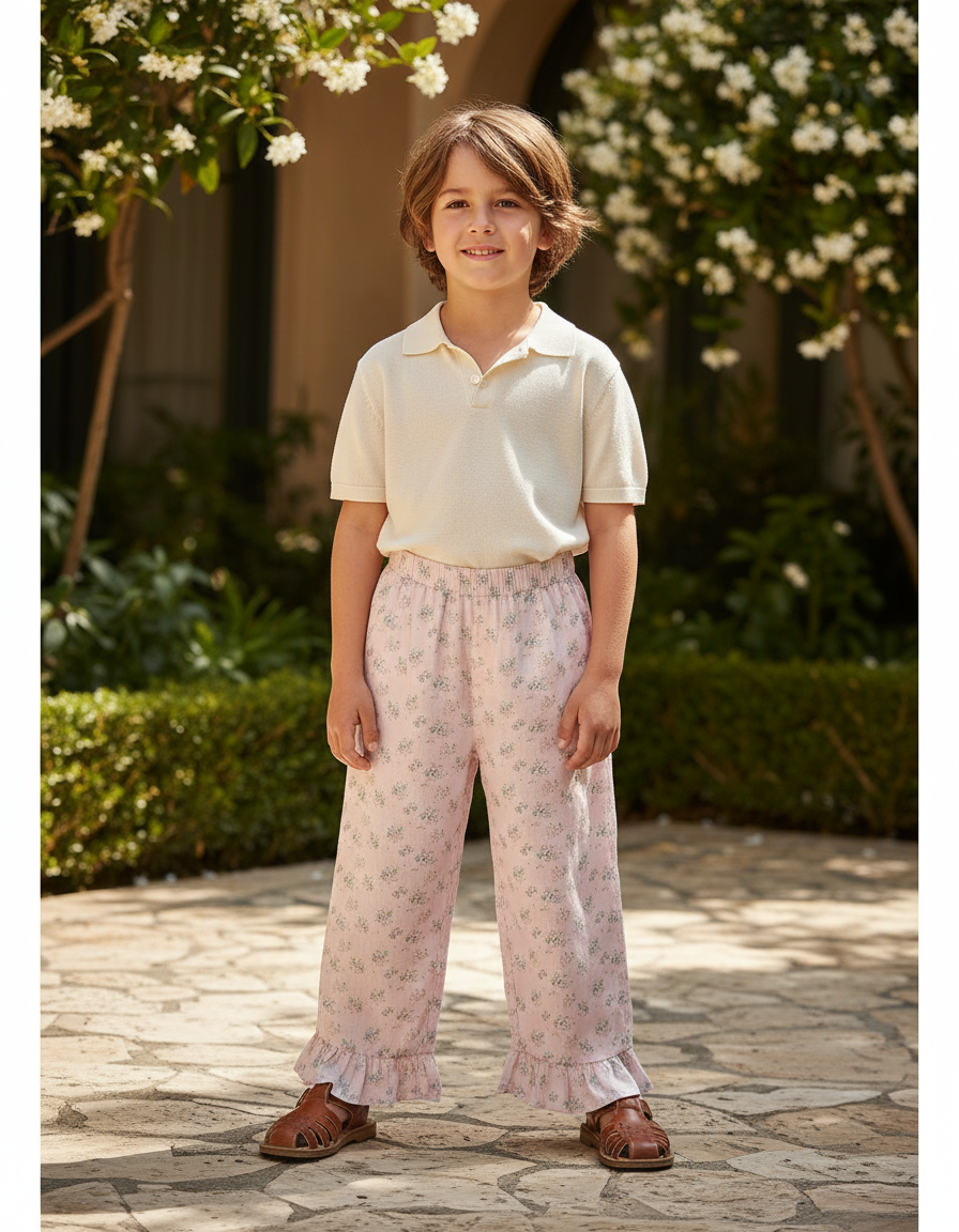 Pantalon À Bord Frangé En Lin Mélangé - Rose