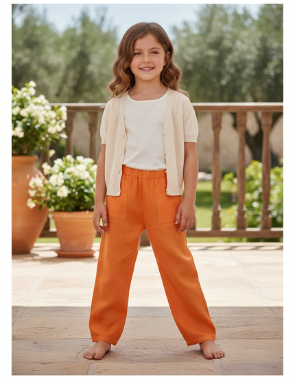 Pantalon En Lin Orange Ample Enfant Léger Fluide