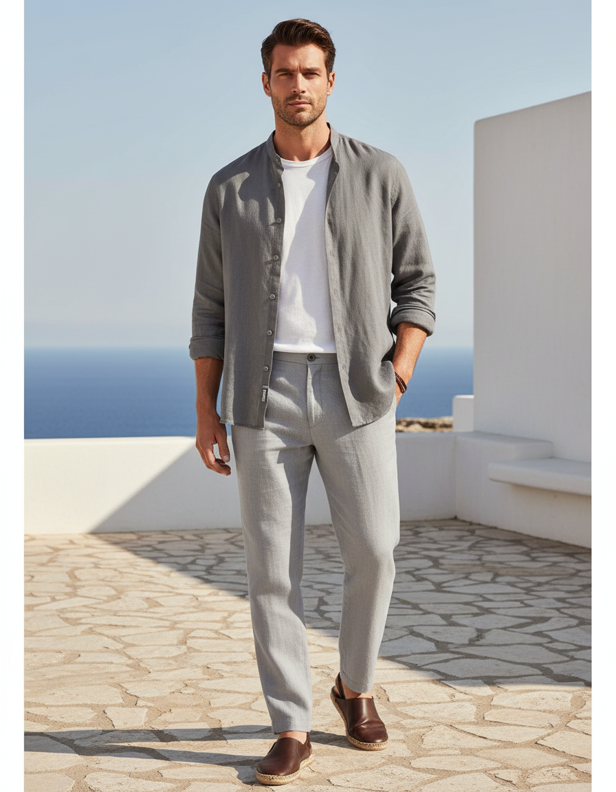 Pantalon Et Chemise En Lin - Gris
