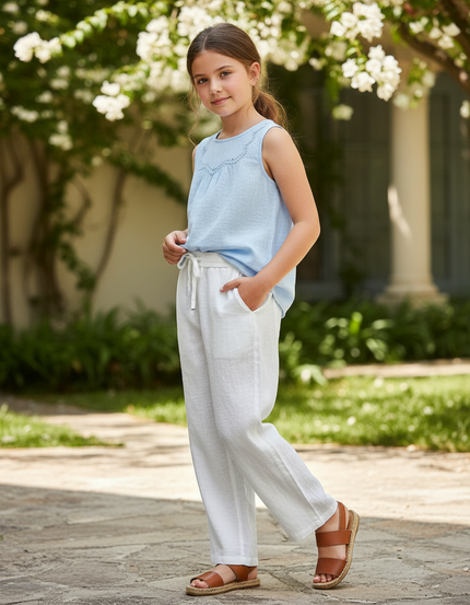 Pantalon En Lin Blanc Droit Léger Enfant Fille