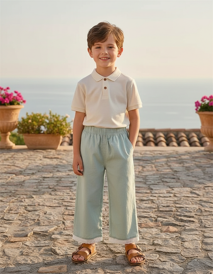 Pantalon En Lin Vert Menthe Ample Dentelle Enfant