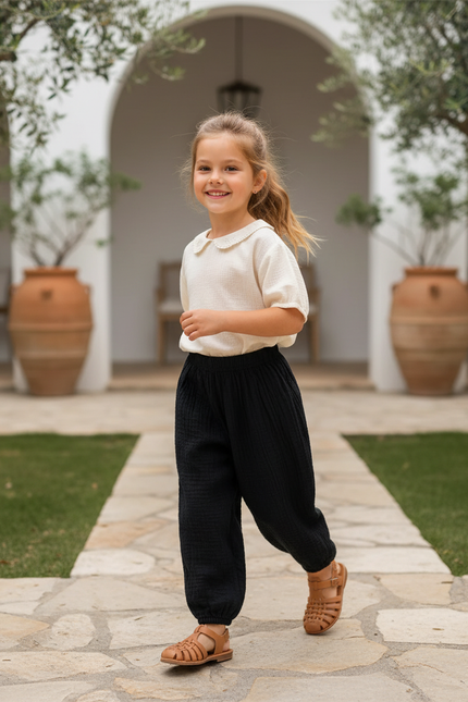 Pantalon En Lin Noir Ample Coton Harem Enfant