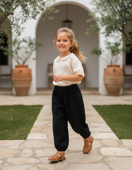 Pantalon En Lin Noir Ample Coton Harem Enfant