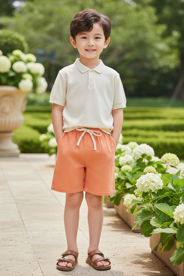 Pantalon En Lin Orange Coton Décontracté Cordon Enfant