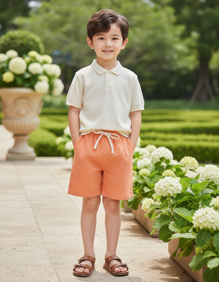 Pantalon En Lin Orange Coton Décontracté Cordon Enfant