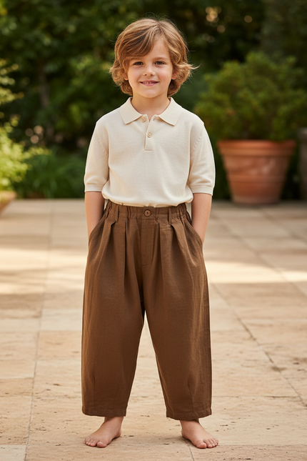 Pantalon Carotte Lin - Marron