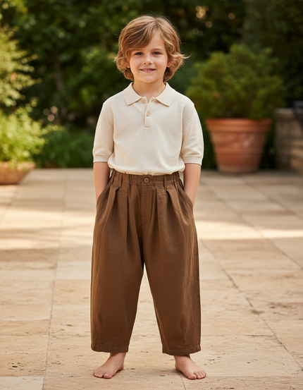Pantalon Carotte Lin - Marron