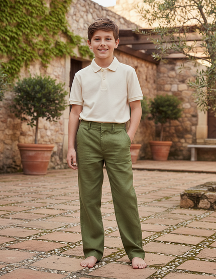 Pantalon En Lin Vert Ample Décontracté Léger Garçon