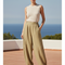 Pantalon En Lin Kaki Ample Décontracté Fluide Chic