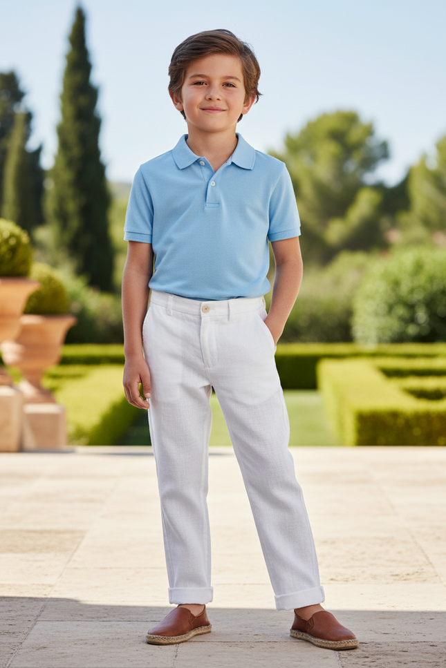 Pantalon En Lin Blanc Droit Enfant Élégant Décontracté