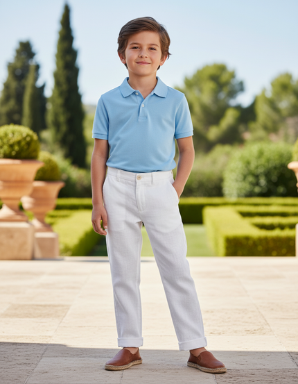 Pantalon En Lin Blanc Droit Enfant Élégant Décontracté