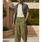 Pantalon En Lin Vert Ample Coton Fluide Décontracté Homme - Kaki