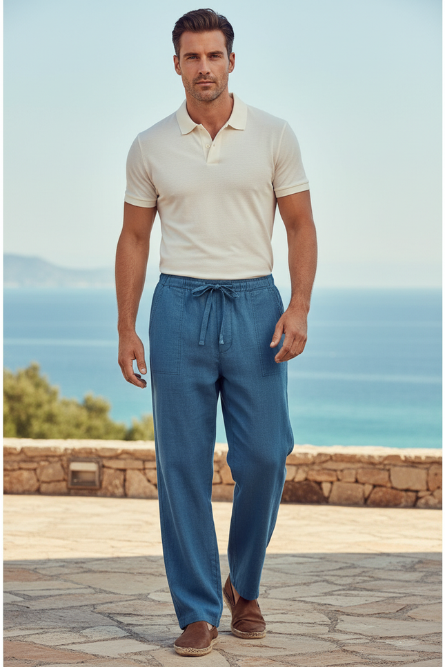 Pantalon 100 Lin - Bleu