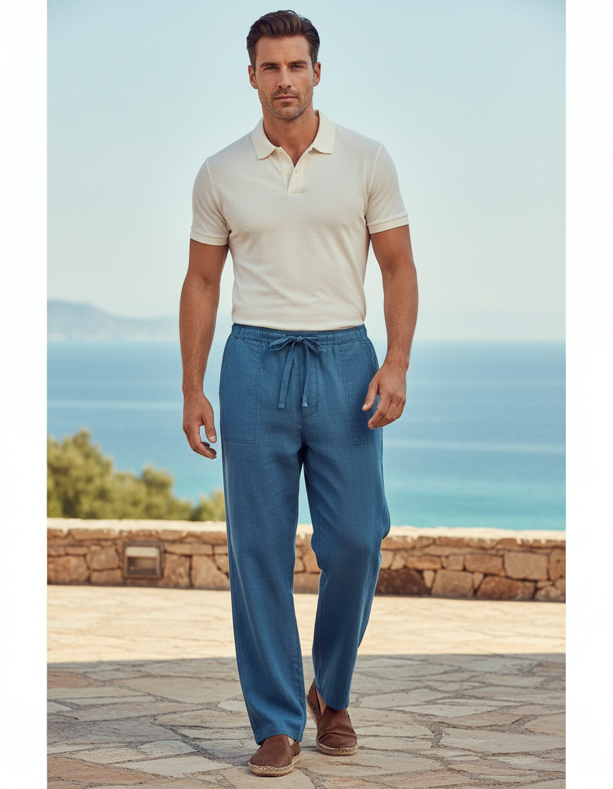 Pantalon 100 Lin - Bleu